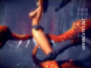 Fascinating 3d animado chavala consigue clavado por un monstruo