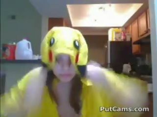 Charming lassie In Pikachu Costume Masturbates With Vibrator