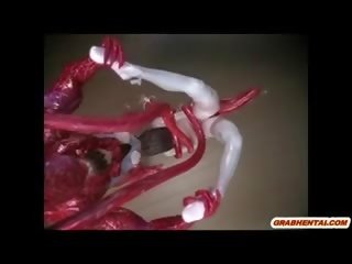 3d anime elcsípett által szörny tentacles és szívja bigcock
