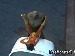 Provocative 3D Cartoon feature Gets Fucked Outdoors By A Monster