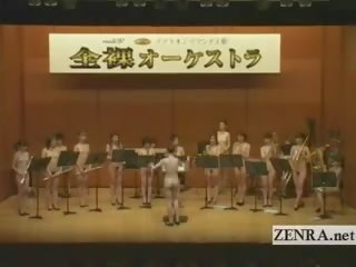 Nudistlik jaapani av tärni sisse a stark alasti orchestra