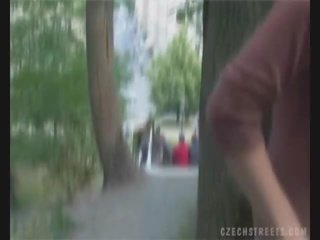 Czech adolescent sucking phallus on the street for money