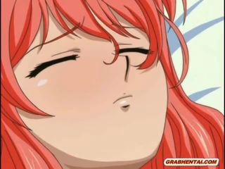 Redhead hentai gets squeezed and licked her bigboobs