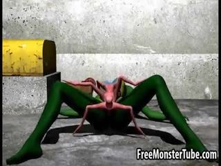 3D cartoon alien diva getting fucked hard by a spider