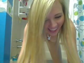 Busty blonde teen vids herself off taking a shower film