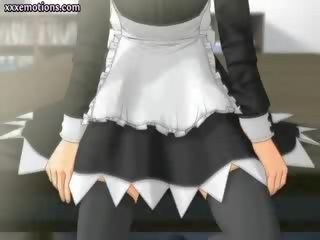Beauty animated maid gives blowjob