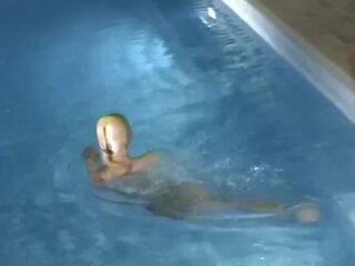 Two Wet Encased Shiny Pantyhose passionate Lesbians Playing In Pool - Nylon Mask