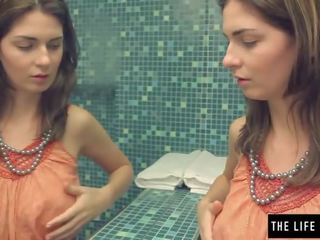 Captivating brunette watches herself in the mirror as she masturbates x rated film shows