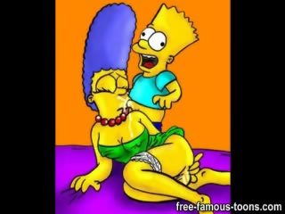 Hot to trot Bart Simpson bangs Marge and Lisa hard and fast