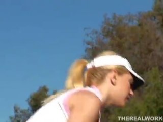 Adorable busty goddess gets fucked hard immediately thereafter her golf lessons