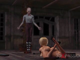 Joker fucks i vështirë beguiling klloun i ri femër në abandoned chap scout