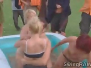 Glorious Blonde And Brunette Babes Swap Couples At The Pool