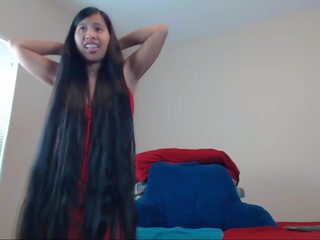 Charming Long Haired Asian Striptease and Hairplay: HD adult video show 6a