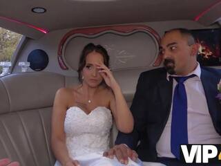 VIP4K. Excited girlfriend in wedding dress fools around not with future hubby