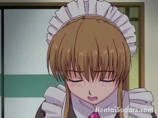 Virginal Looking Anime Maid Rubbing Her Master`s Thick phallus In The Bath Tube